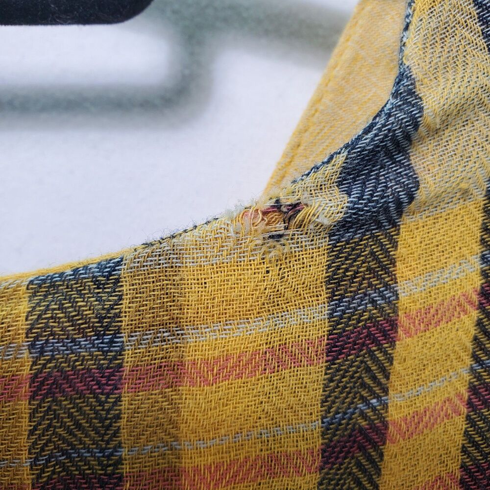 M Urban Outfitters Plaid Tunic Mini Dress Long Sleeve Yellow Black V Neck - Picture 9 of 13